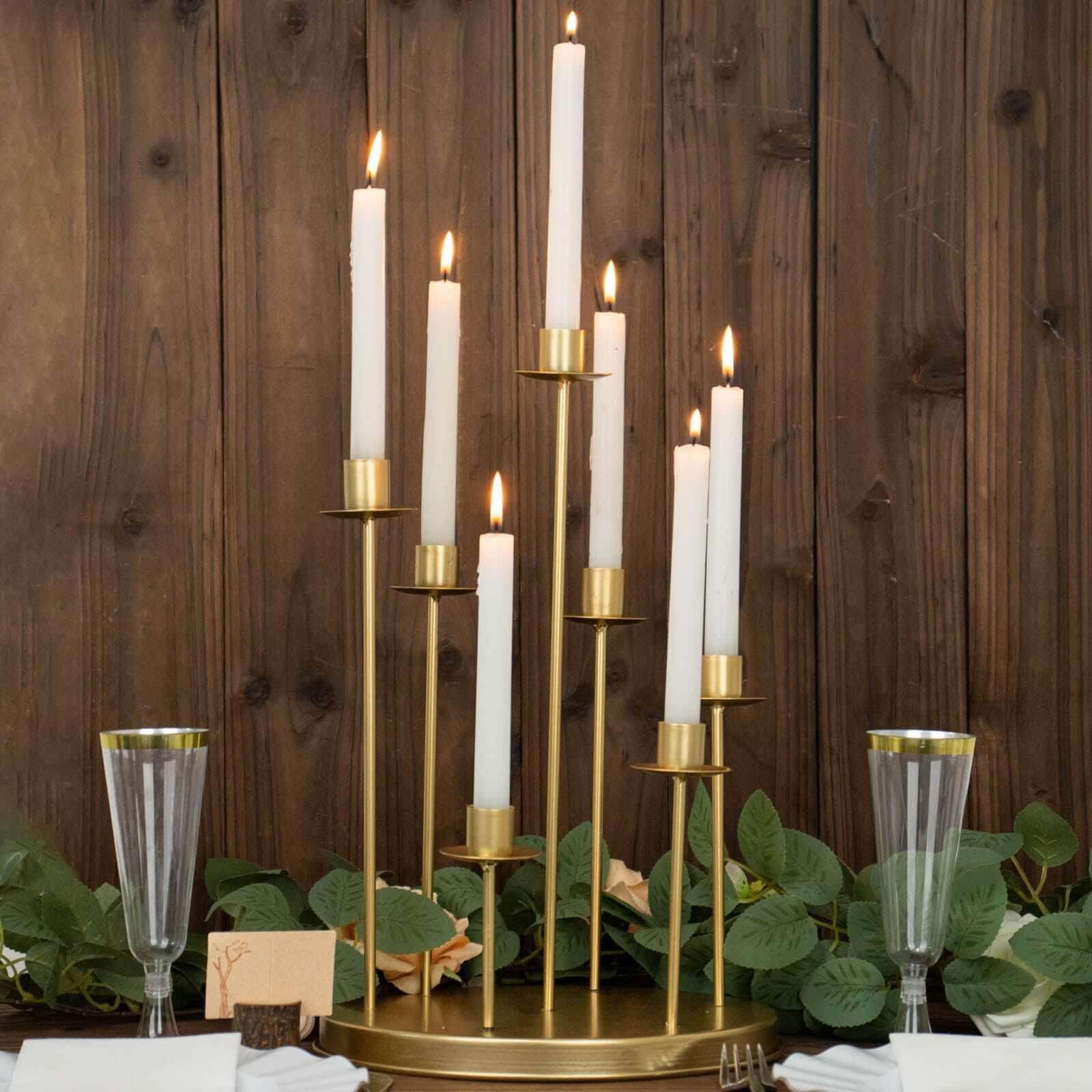 Efavormart 15" Tall Gold 7-Arm Metal Cluster Taper Candle Holder Centerpiece, Round Wedding Tabletop Candelabra