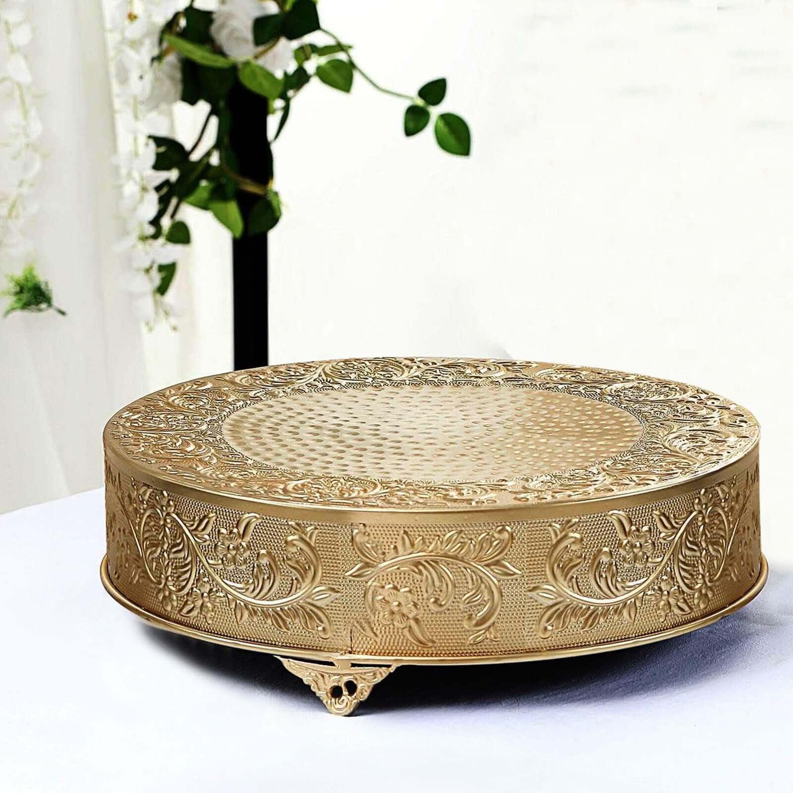 Efavormart 18 inch Gold Round Embossed Metal Cake Plateau Stand Riser Wedding Birthday Party Dessert Cake Pedestal Display Plate
