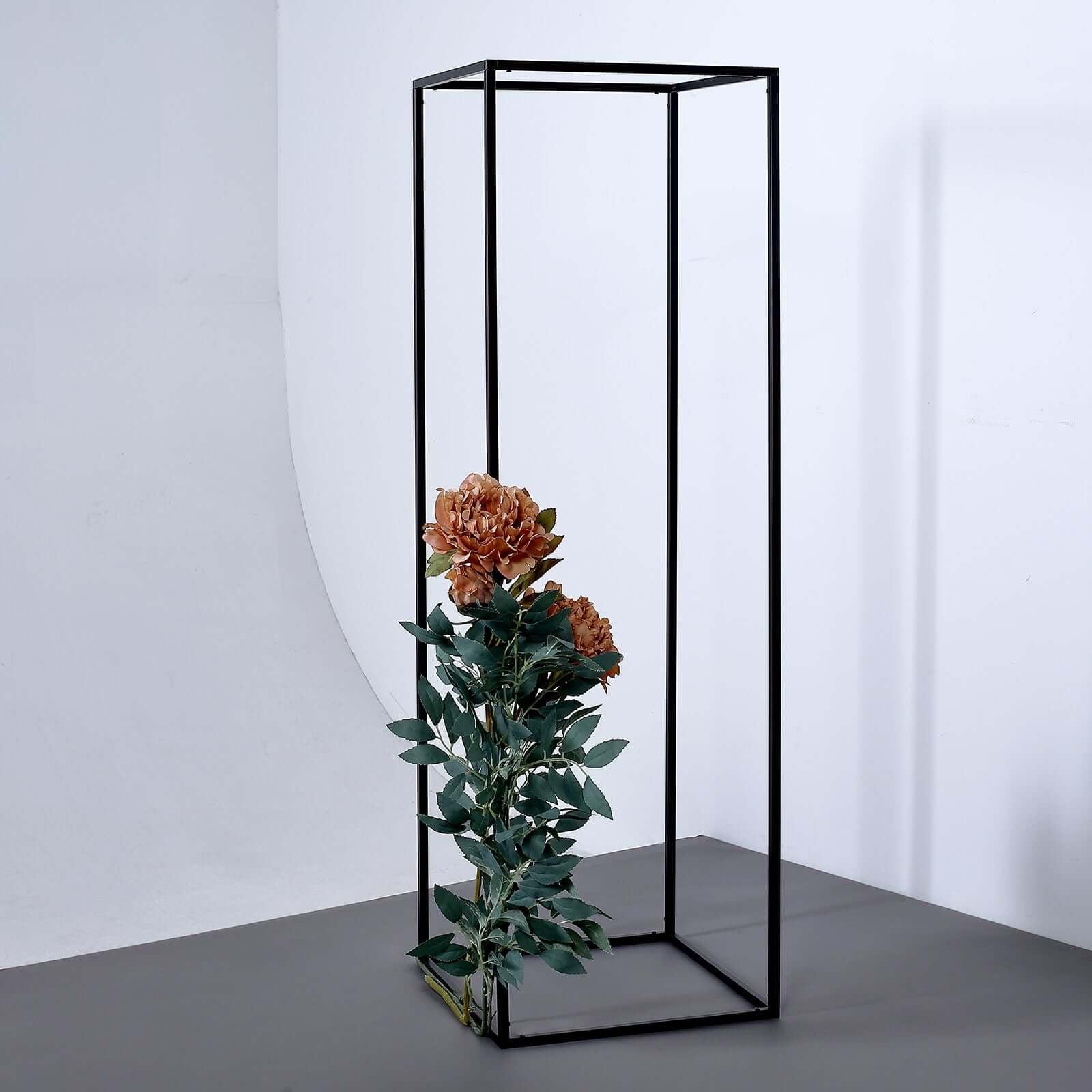 Efavormart Paquete de 2 - Soporte de Flores de Boda de Metal Negro Mate Rectangular de 40", Jarrones Geométricos para Centro de Mesa de Cena de Fiesta de Boda, Decoración de Hotel de Restaurante