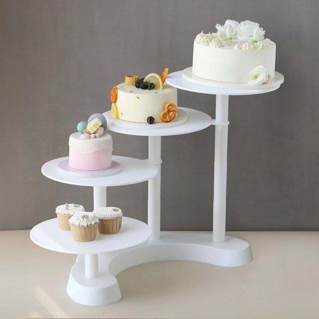 4-Tier Half Moon White Plastic Cake Dessert Stand, 4-Shelf Cupcake Display - 17" Tall