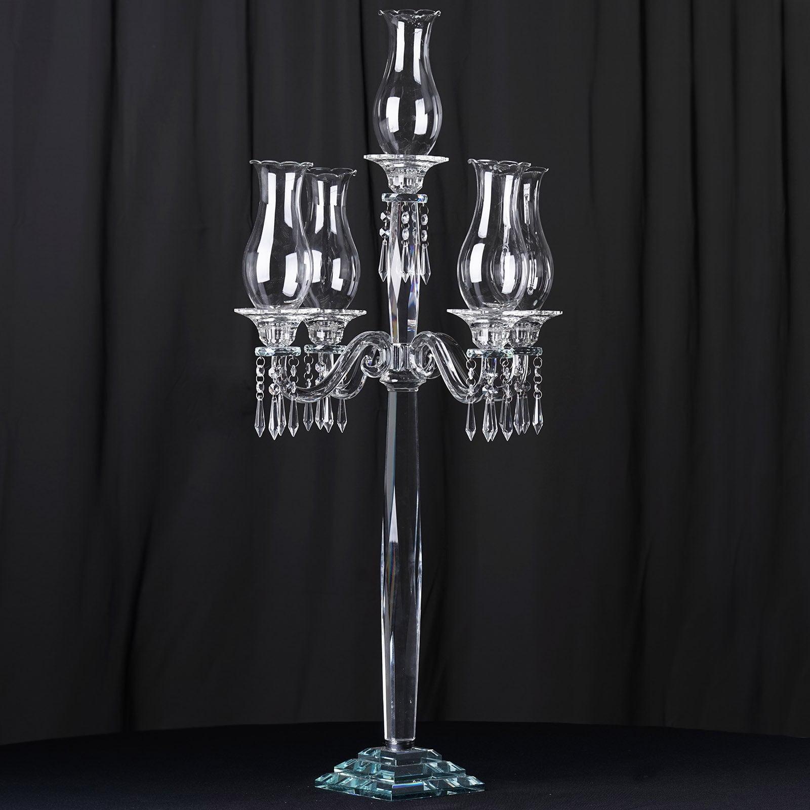 40" Clear Crystal Glass 5-Arm Candelabra with Hanging Chains