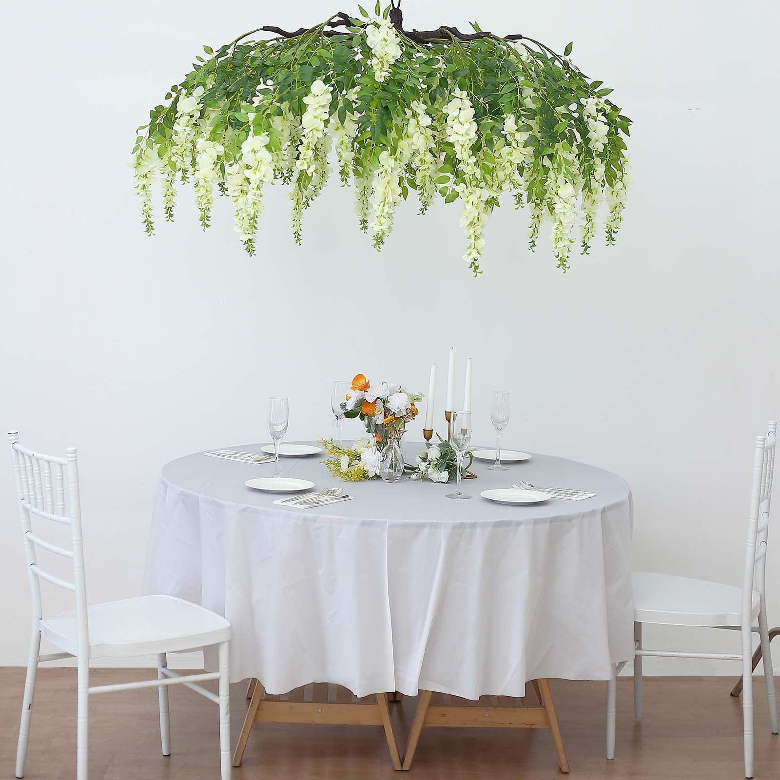 55" Cream Artificial Silk Wisteria Vine Hanging Chandelier