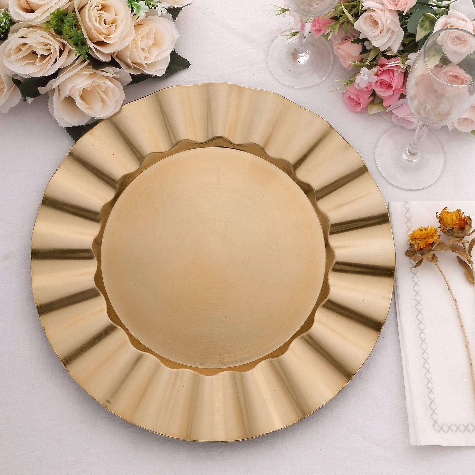 Gold Acrylic Scalloped Rim 13" Charger Plates, Set of 6