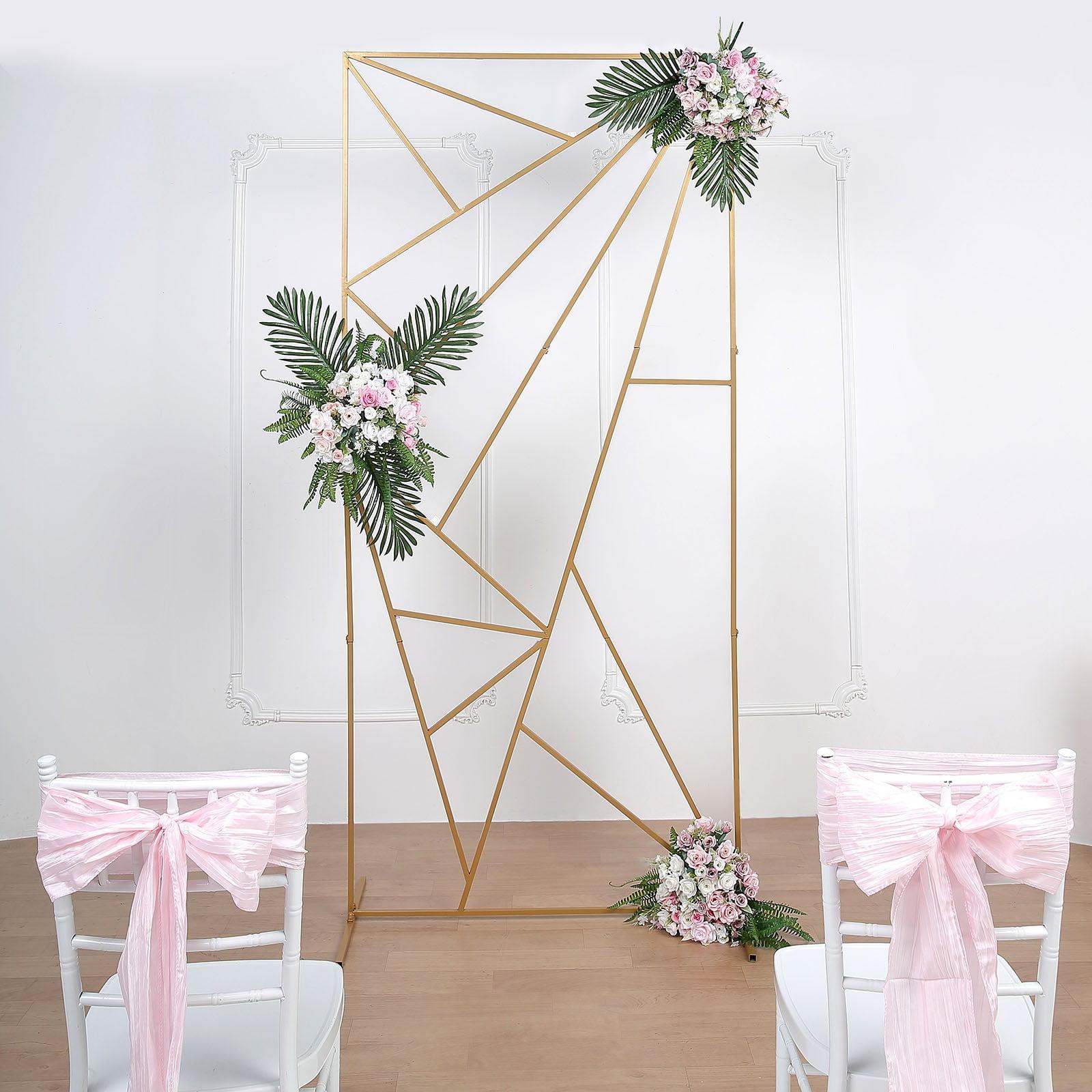 7ft Gold Metal Geometric Wedding Backdrop Stand with Lights