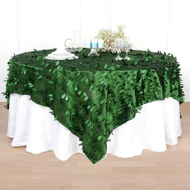 Efavormart 90"x90" Square Leaf Petal Taffeta Tablecloth - Decorative 3D Leaf Ruffle Table Cover for Forest Party, Wedding, Event, Dessert Tables - Green