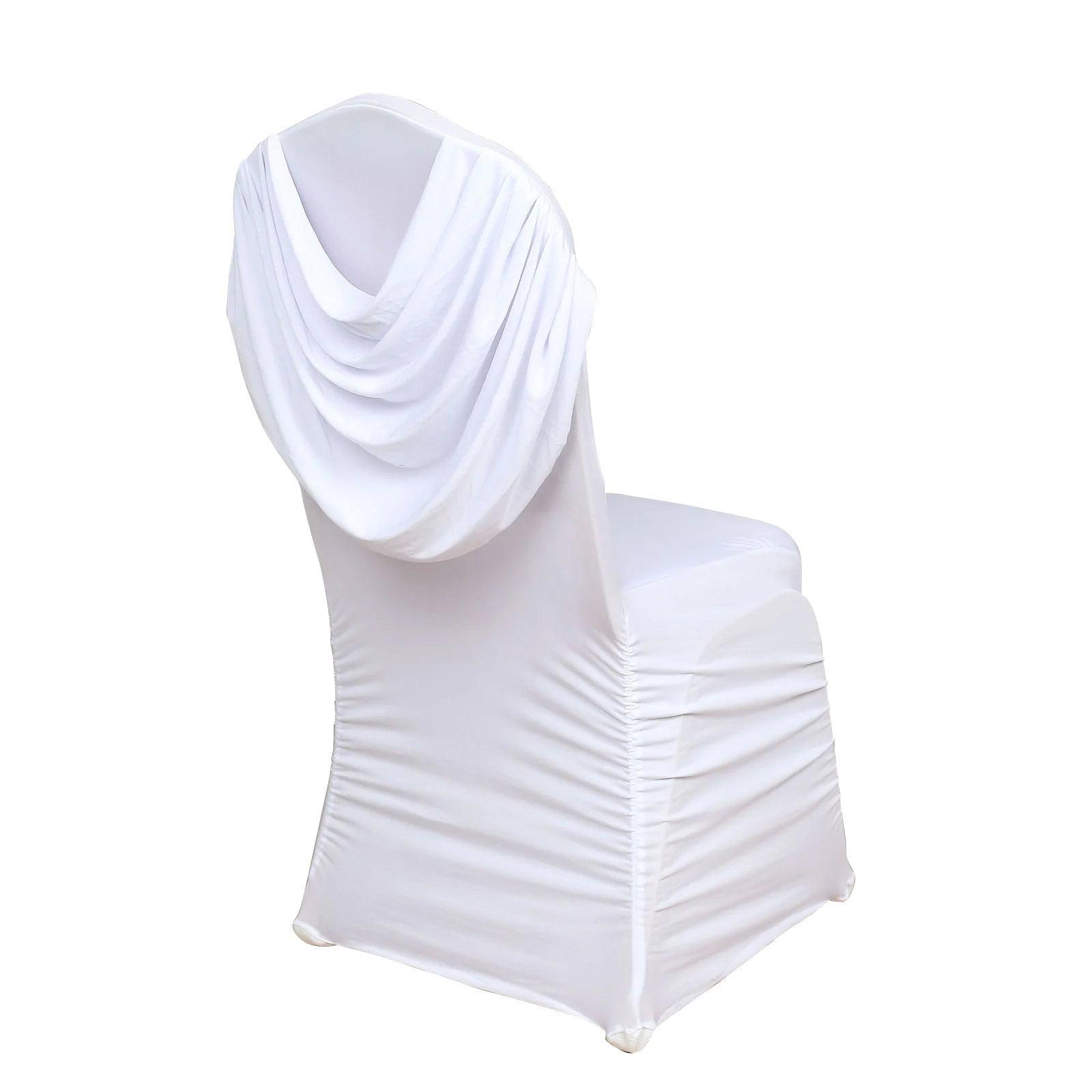 Efavormart White Ruched Swag Back Premium Spandex Fitted Banquet Chair Cover With Foot Pockets