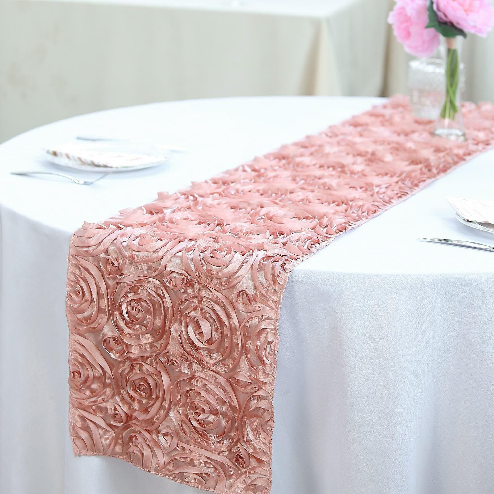 Efavormart Wonderland Rosette Premium Table Runners For Weddings Party Banquets Decor Fit Rectangle and Round Table - Dusty Rose
