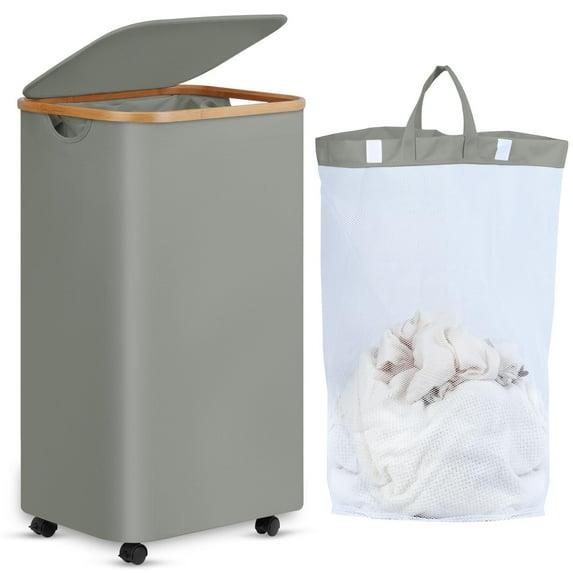 Hokku Designs Laundry Basket On Wheels With Lid And Removable Bag, Grey