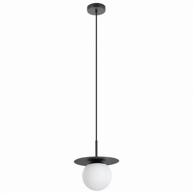 1-Light Arenales Mini Pendant Structured Black Finish with White Opal Glass Shade - EGLO: Adjustable, Vintage Style