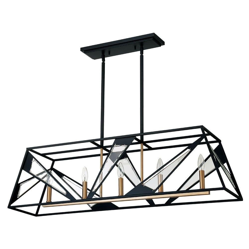 Matte Black Glass 5-Light Linear Pendant