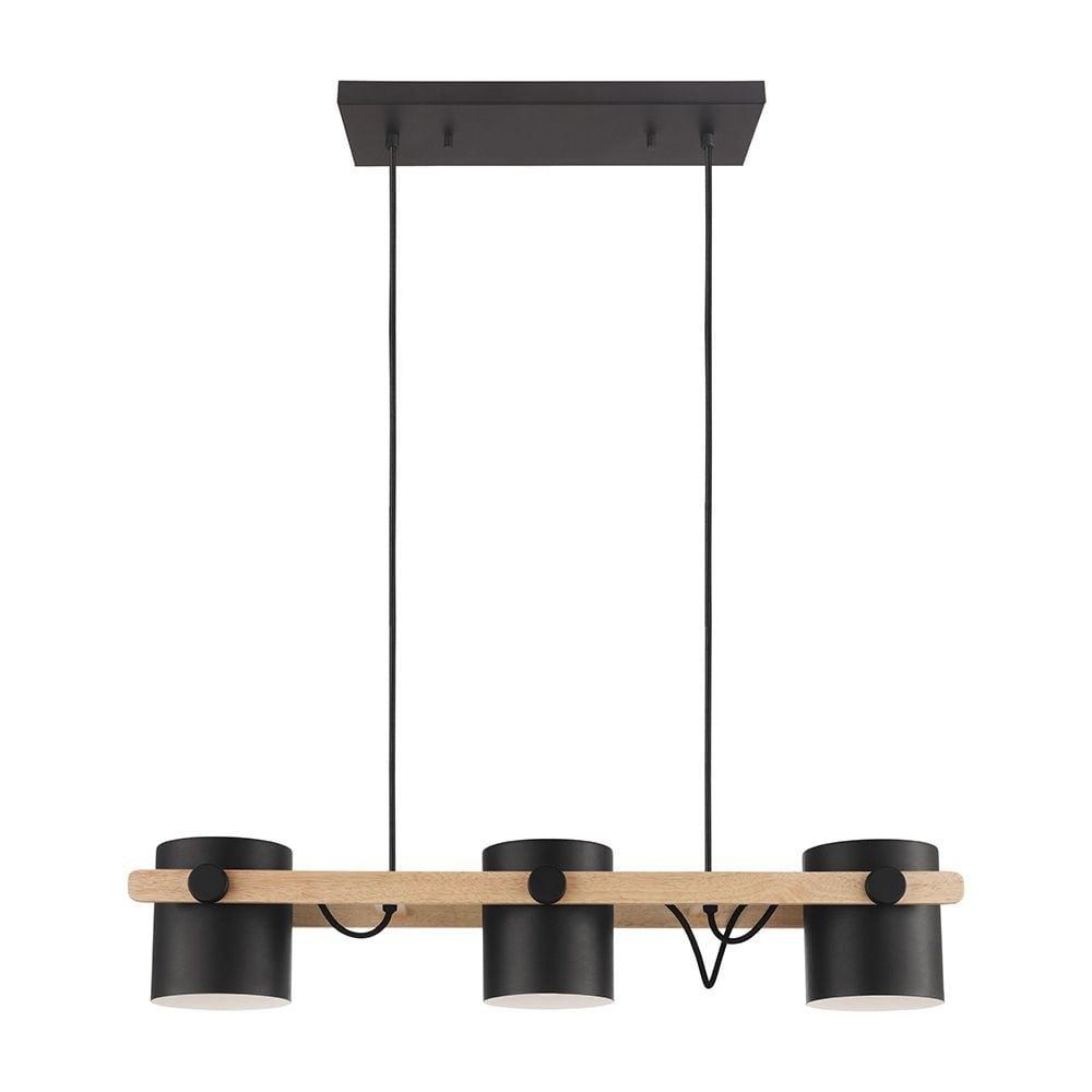 Hornwood 3-Light Matte Black and Natural Wood Pendant