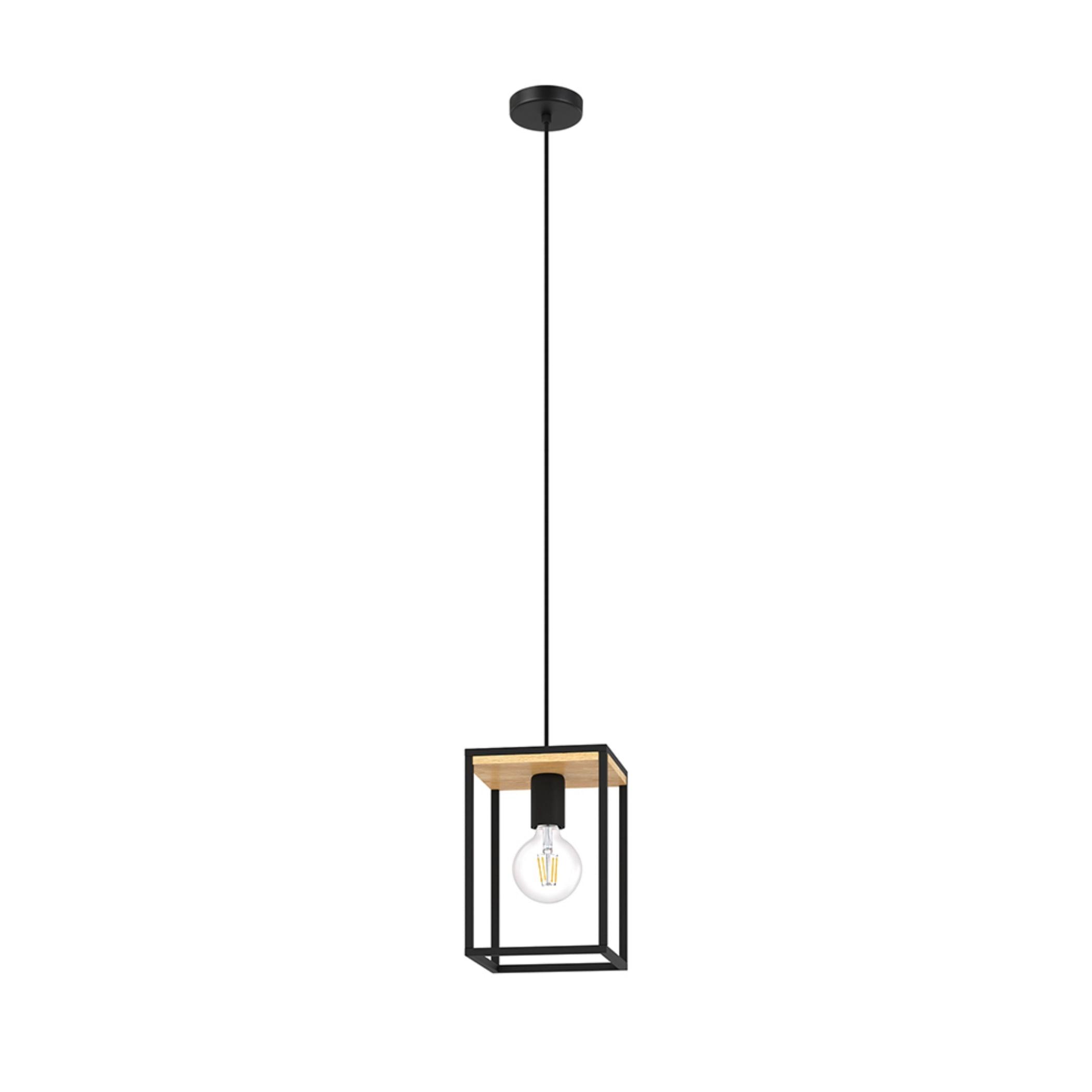 Libertad Mini Pendant Light in Structured Black with Wood Accent