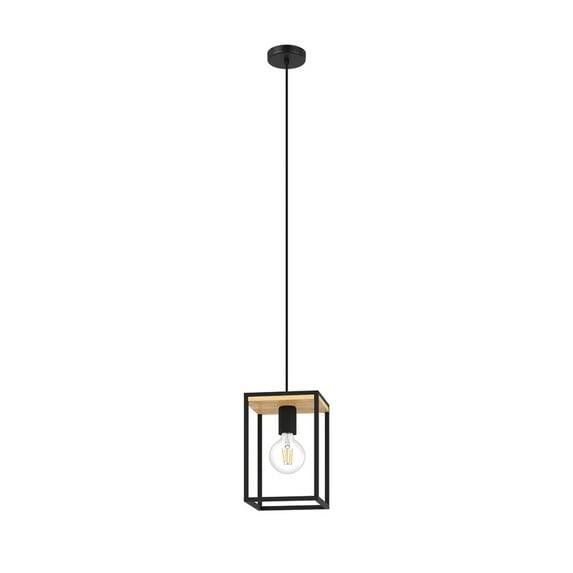 1-Light Libertad Pendant Structured Black and Wood Finish - EGLO: Chic Vintage Ceiling Fixture for Kitchen