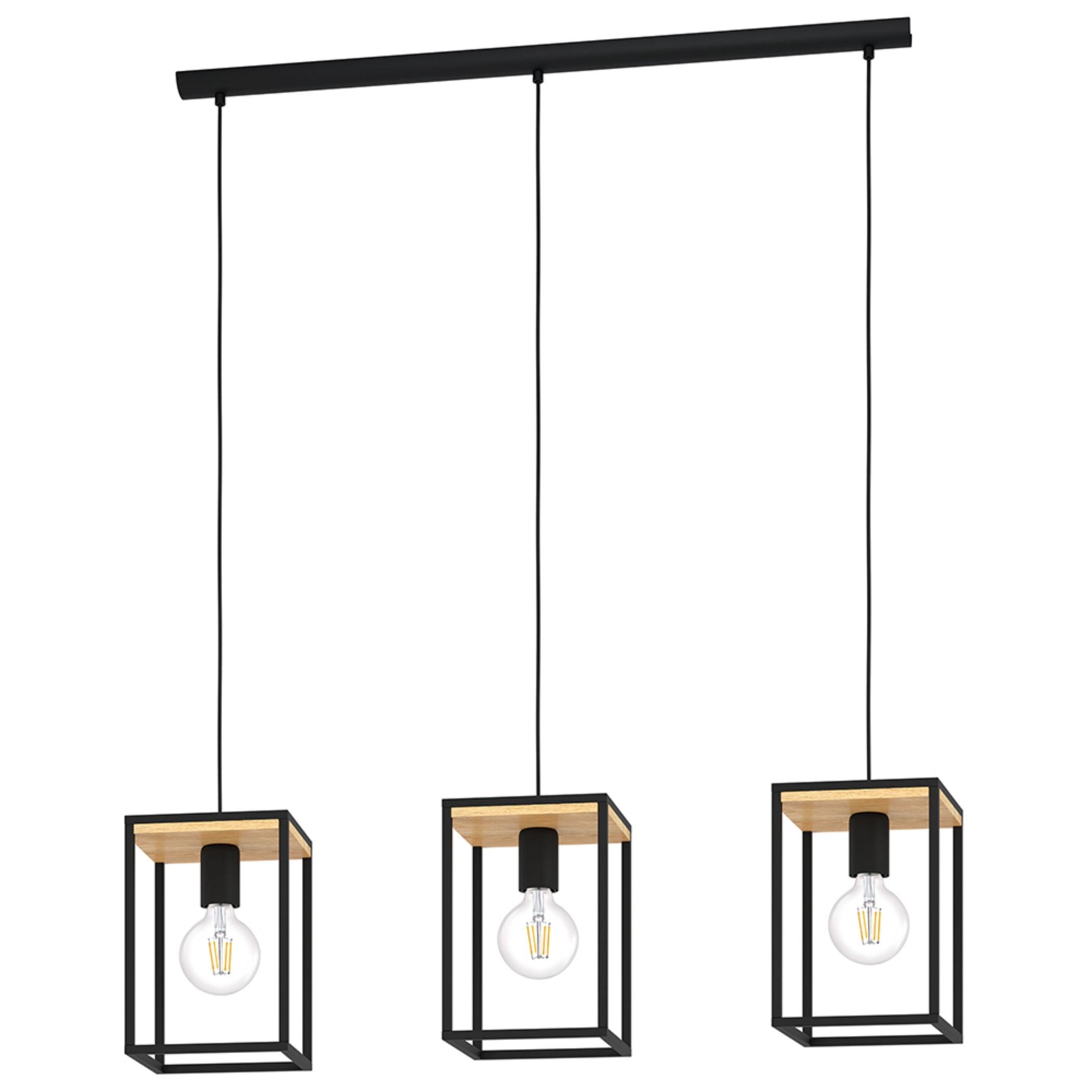 Libertad Structured Black and Natural Wood 3-Light Linear Pendant