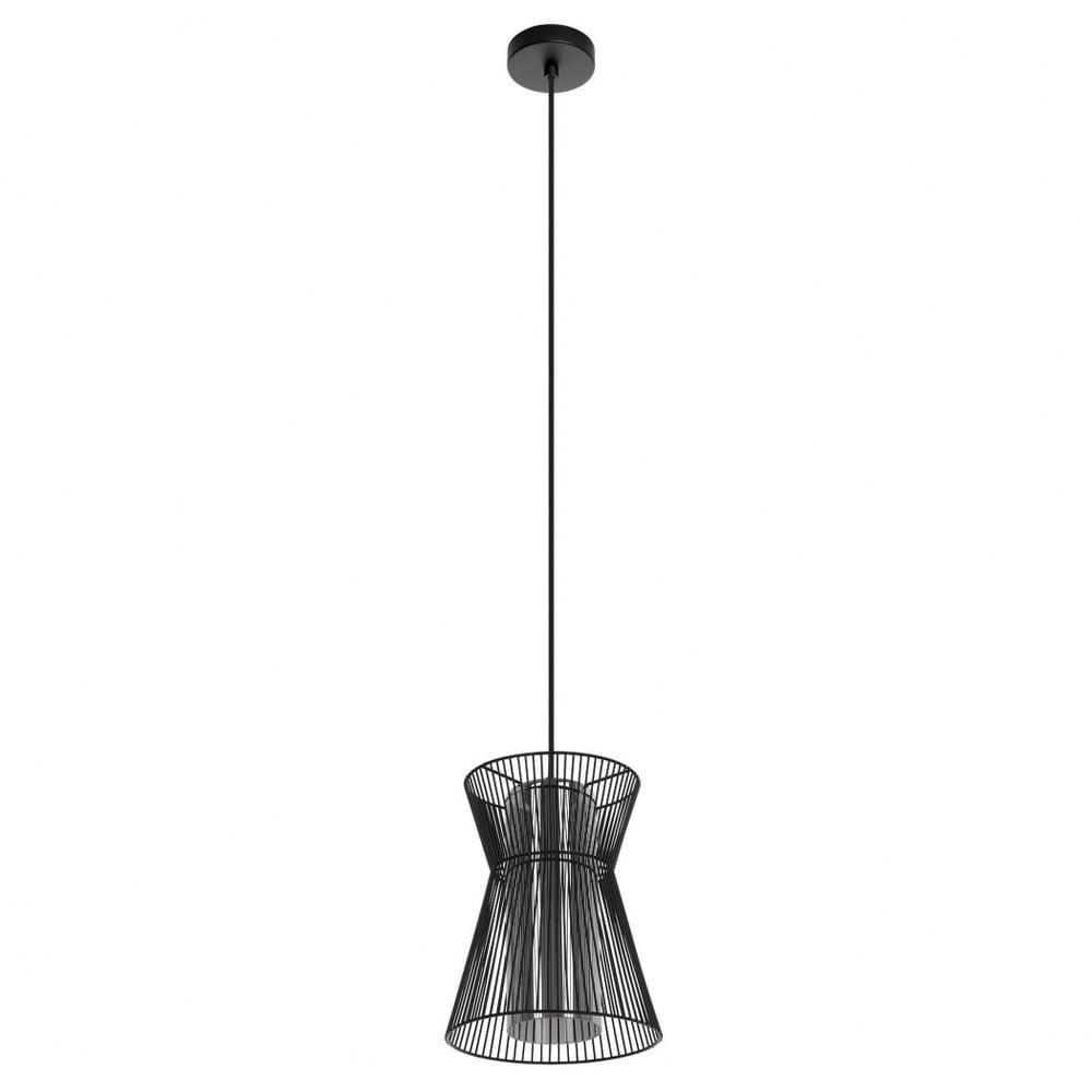 Maseta Black Glass and Metal Drum Pendant Light