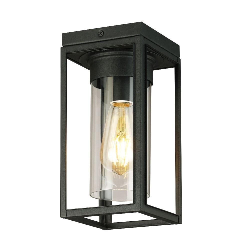 1-Light Walker Hill Outdoor Flush Mount Matte Black - EGLO: ETL Listed, Semi-Flush, Glass Shade, Steel Body