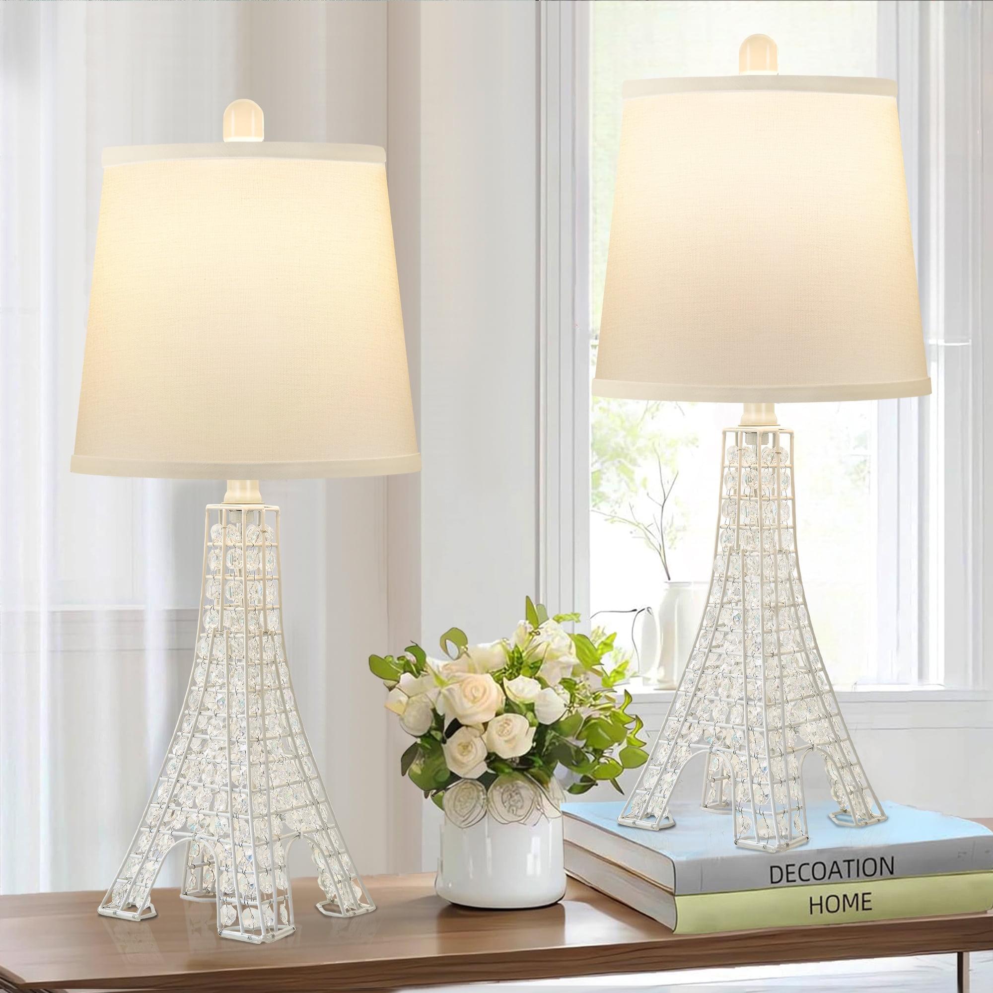 Khrysten 24" Modern Crystal Table Lamp Paris Tower Base with 3-Color Temperature Bedside Table Lamp (Bulbs Included) (Set of 2)