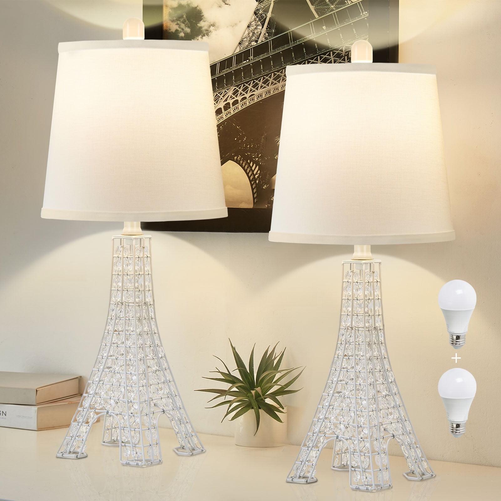 Khrysten 24" Modern Crystal Table Lamp Paris Tower Base with 3-Color Temperature Bedside Table Lamp (Bulbs Included) (Set of 2)