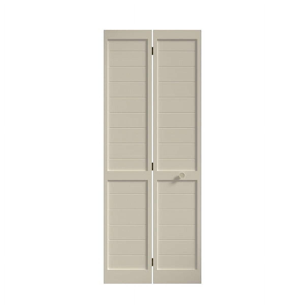 EightDoors 80-in Louvered Wood Finished Painted Flat Bi-Fold Door