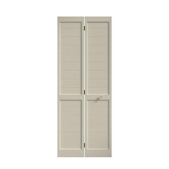 EightDoors 80-in Louvered Wood Finished Painted Flat Bi-Fold Door