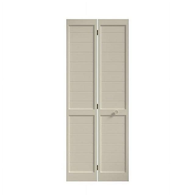 EightDoors 80-in Louvered Wood Finished Painted Flat Bi-Fold Door