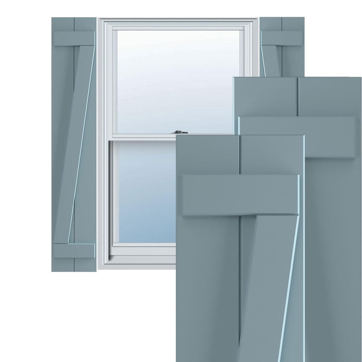 Ekena Millwork 10 Persianas True Fit de PVC de 3/4" de Ancho x 59" de Alto, Dos Tableros Unidos, Tablero y Bate con Barra en Z, Azul Pacífico (por Par, Hardware No Incluido)