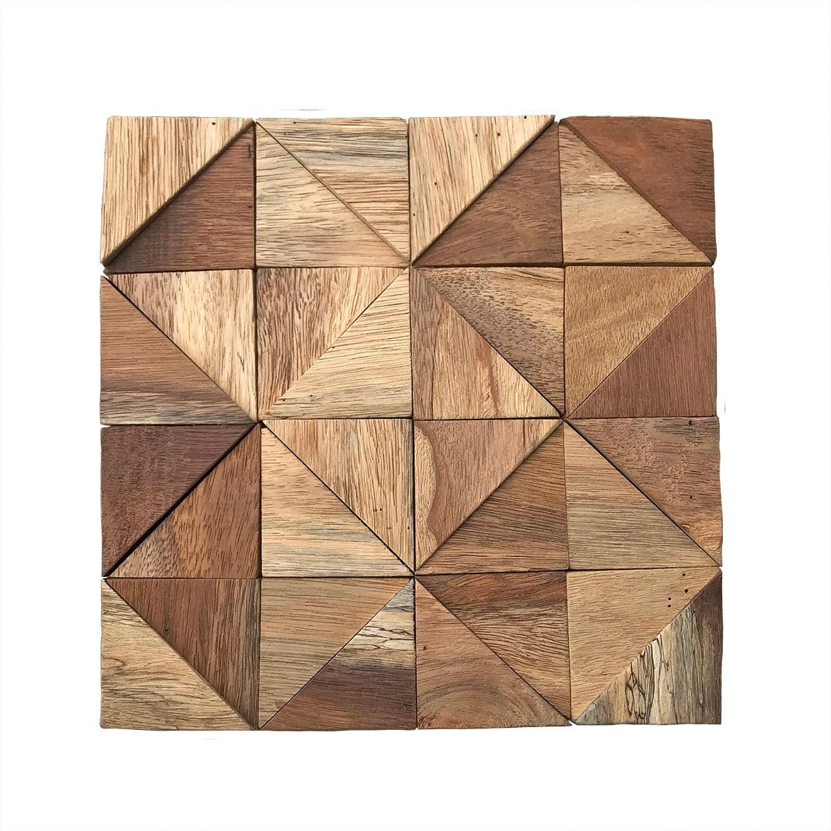 11 7/8"W x 11 7/8"H x 1/2"P Authentic Boat Wood Mosaic Wall Tile, Natural Finish