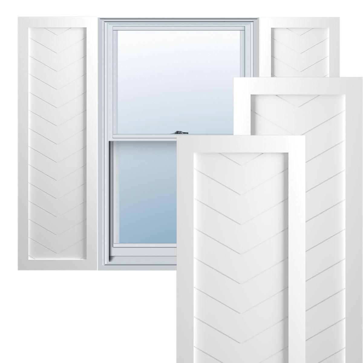 Ekena Millwork 12"W x 48"H True Fit PVC Single Panel Chevron Modern Style Fixed Mount Shutters, Unfinished (Per Pair - Hardware Not Included)