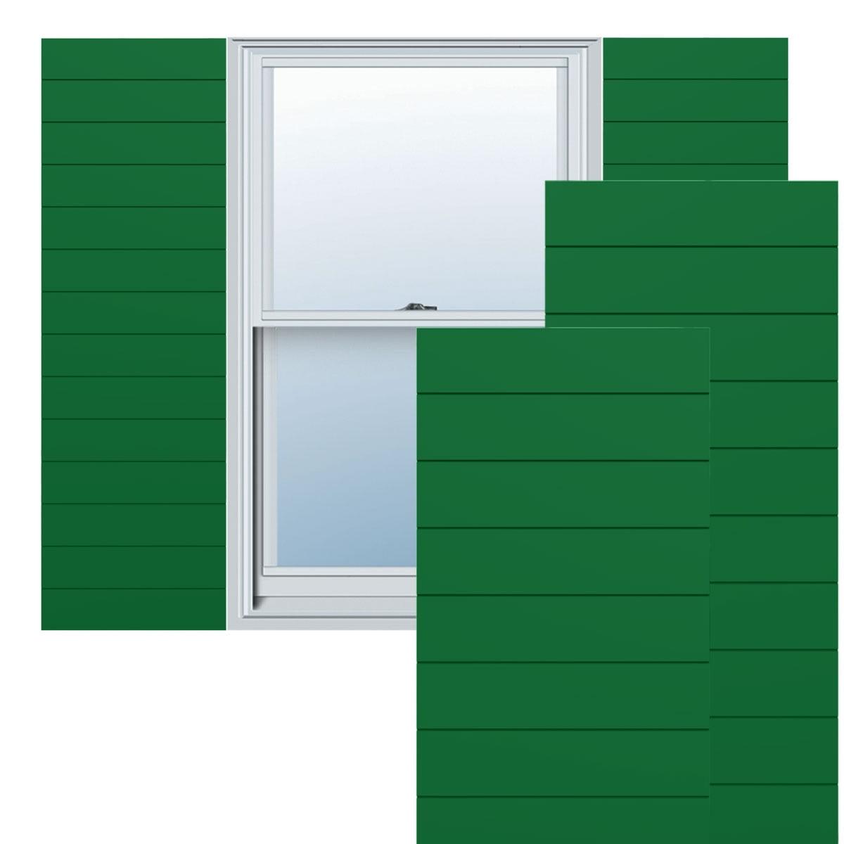 Ekena Millwork 12"W x 50"H True Fit PVC Horizontal Slat Modern Style Fixed Mount Shutters, Viridian Green (Per Pair - Hardware Not Included)