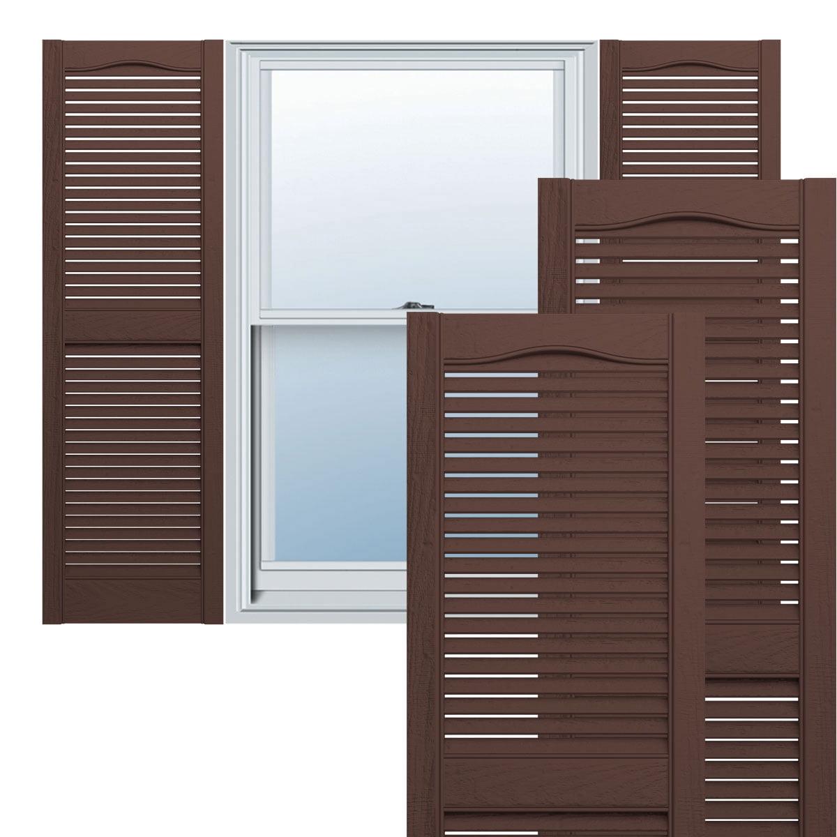 Federal Brown Vinyl Cathedral Top Open Louver Shutters, 14 1/2"W x 24"H