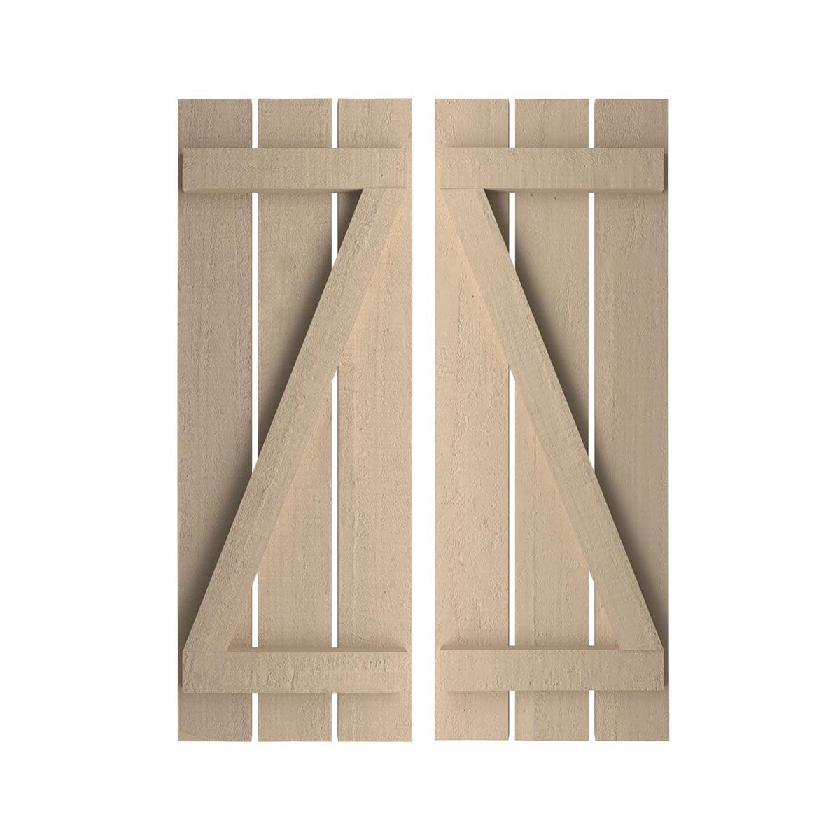 Primed Tan Rustic Cedar Faux Wood Board-n-Batten Shutters