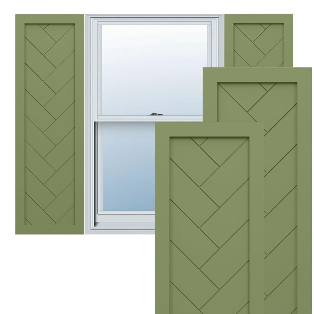 Ekena Millwork 18"W x 31"H True Fit PVC Single Panel Herringbone Modern Style Fixed Mount Shutters, Moss Green (Per Pair - Hardware Not Included)