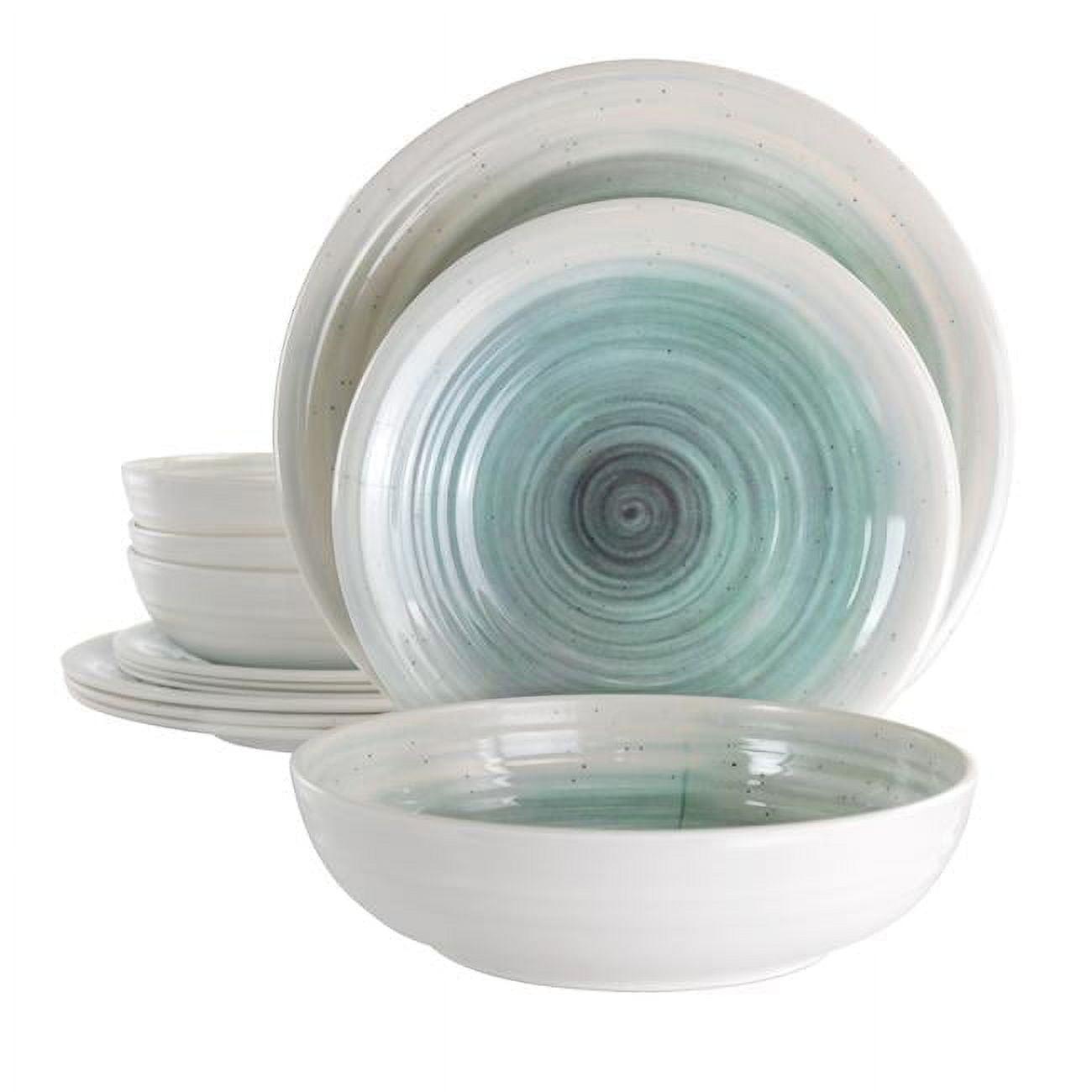 White and Light Blue Melamine Outdoor Dinnerware Set, Service for 4