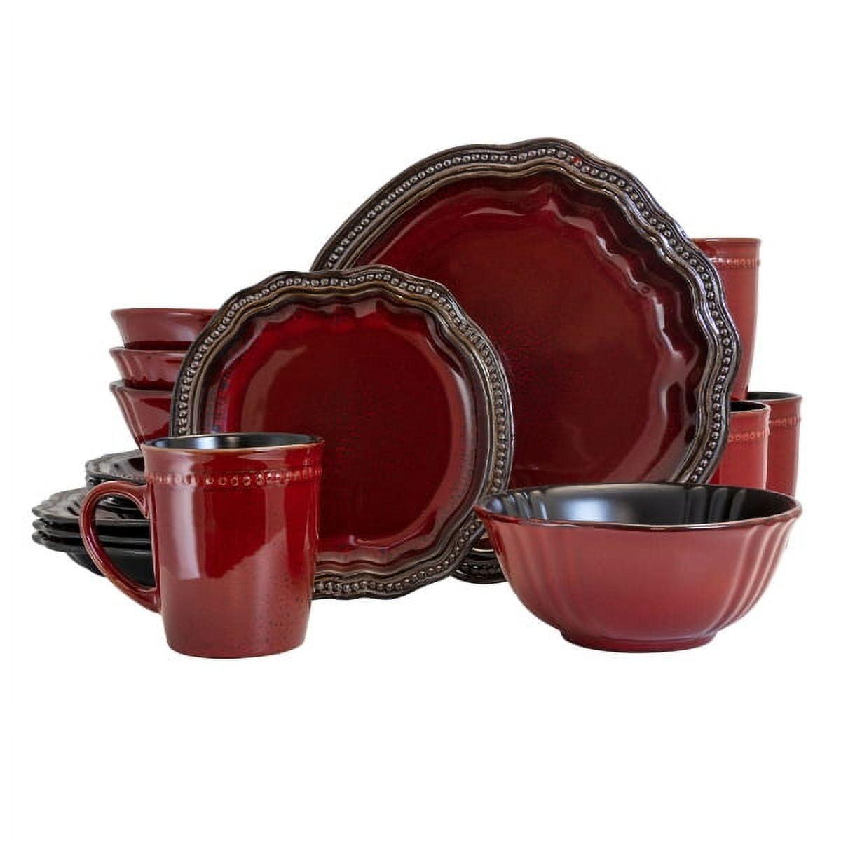 16-Piece Red Stoneware Dinnerware Set with Reactive Glaze