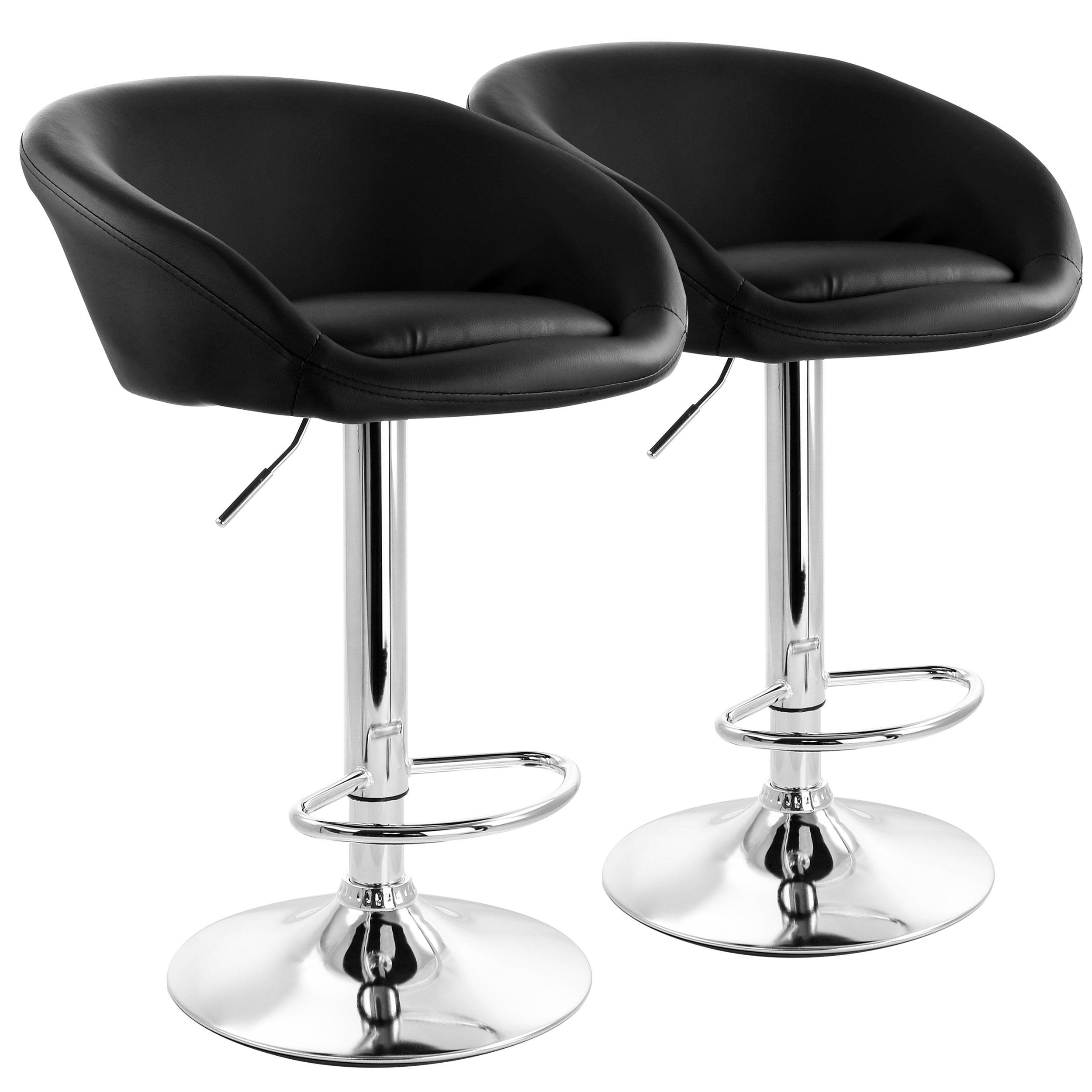 Modern Adjustable Swivel Black Leather & Metal Bar Stool Set