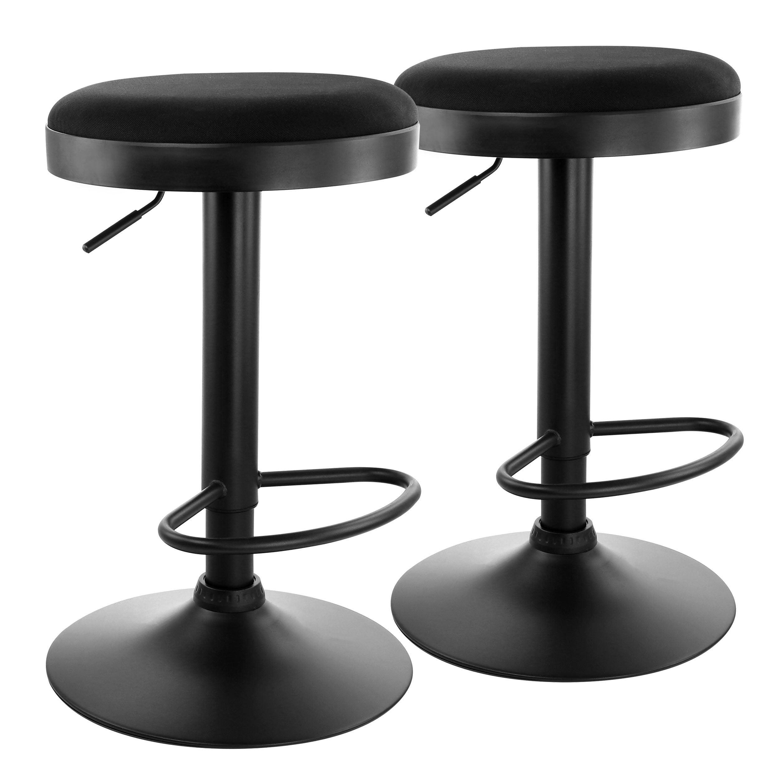 Black Adjustable Swivel Backless Faux Leather Bar Stools, Set of 2