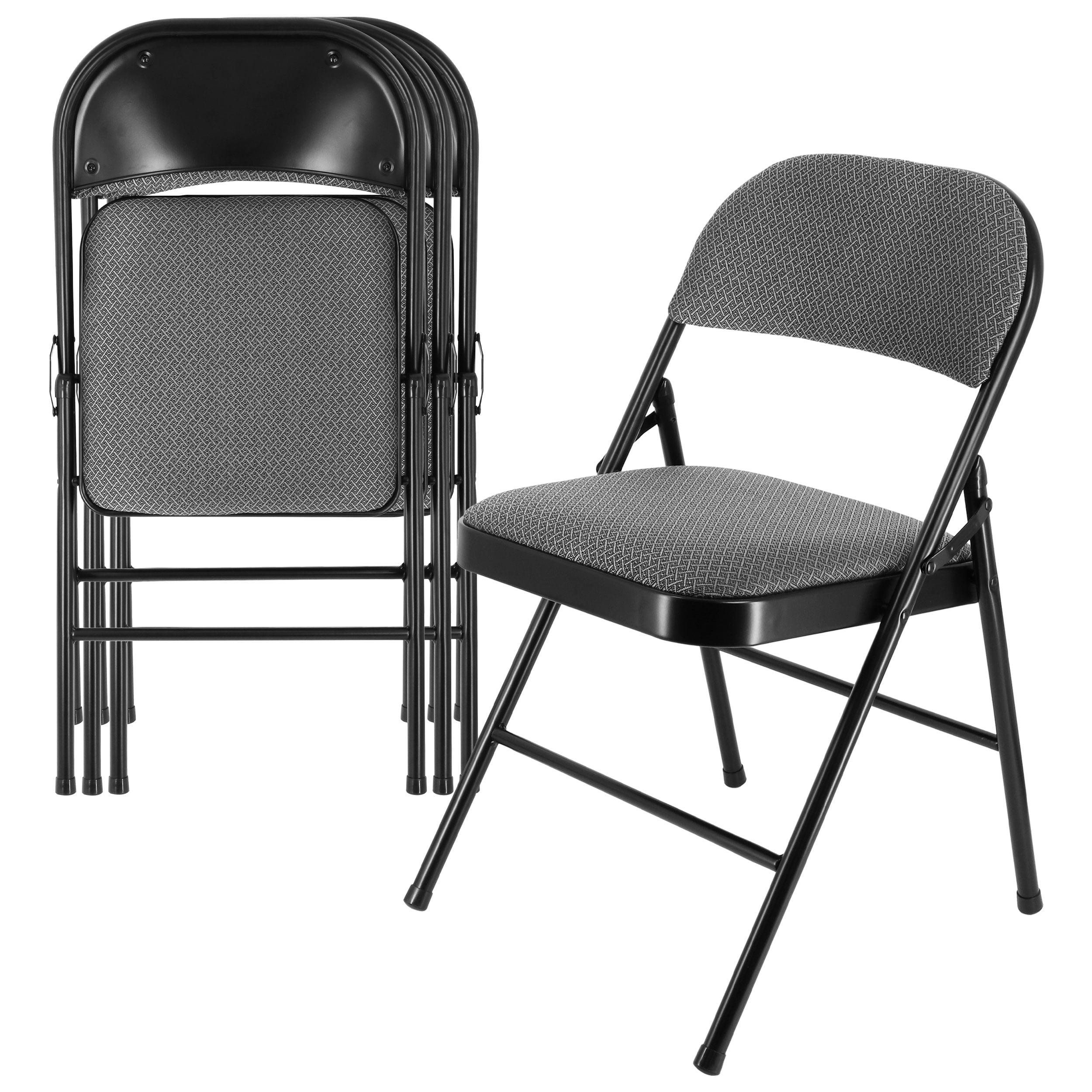 Elama 4 Piece Metal Folding Chair with Padded Seats in Dark Blue