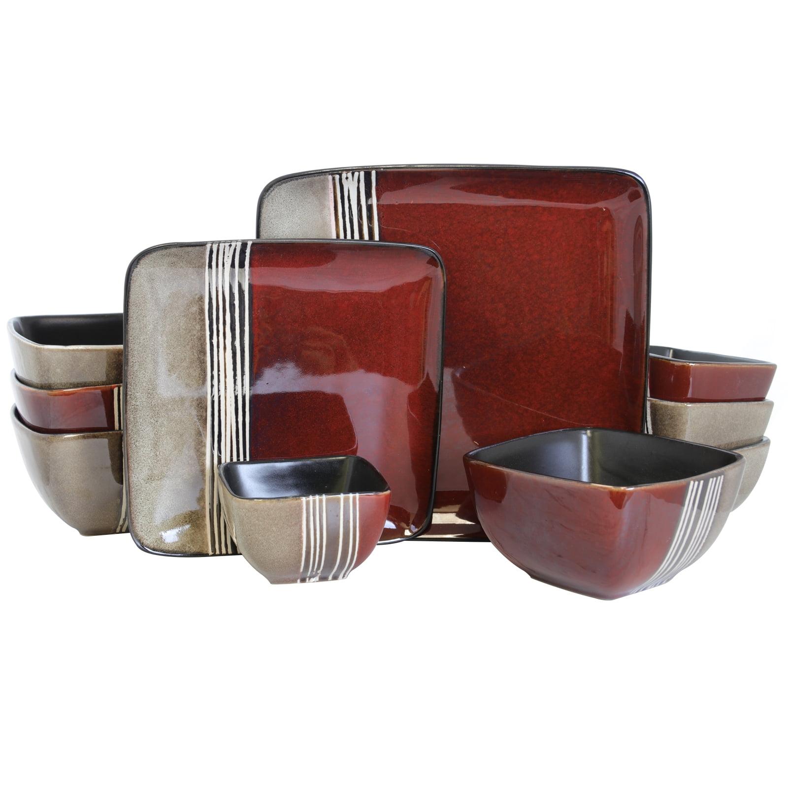 Red and Tan Ceramic 16-Piece Dinnerware Set for 4