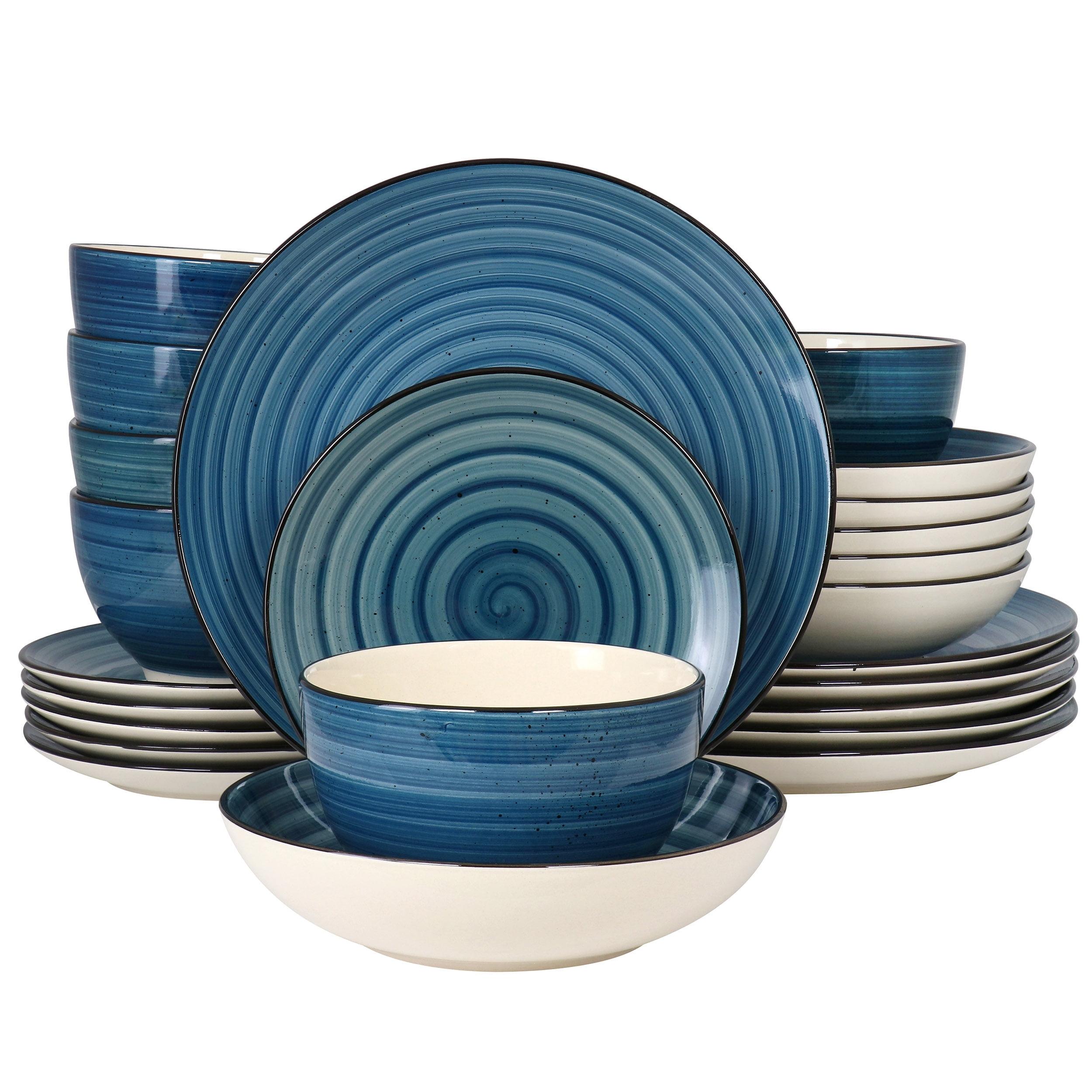 Dark Blue Ceramic Swirl 24-Piece Dinnerware Set