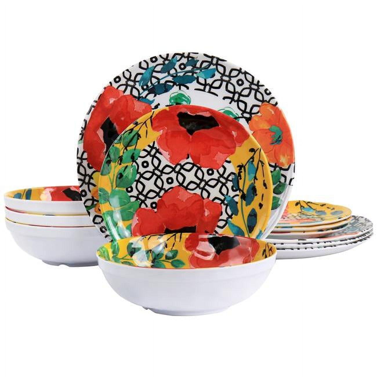 Grace Floral Multicolor Melamine 12-Piece Dinnerware Set