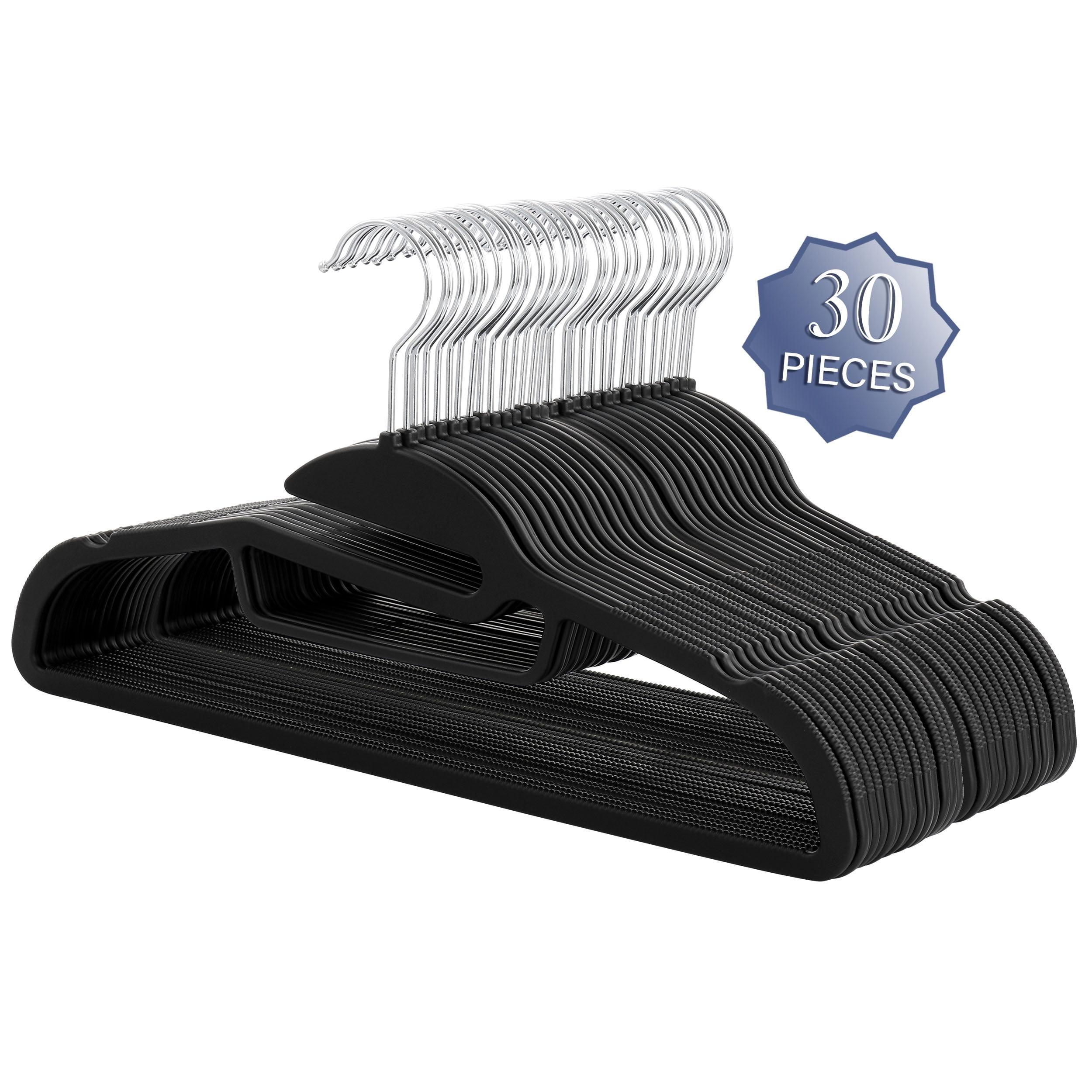 Elama Home 30 Piece Rubber Non Slip Hanger with U-Slide in Black