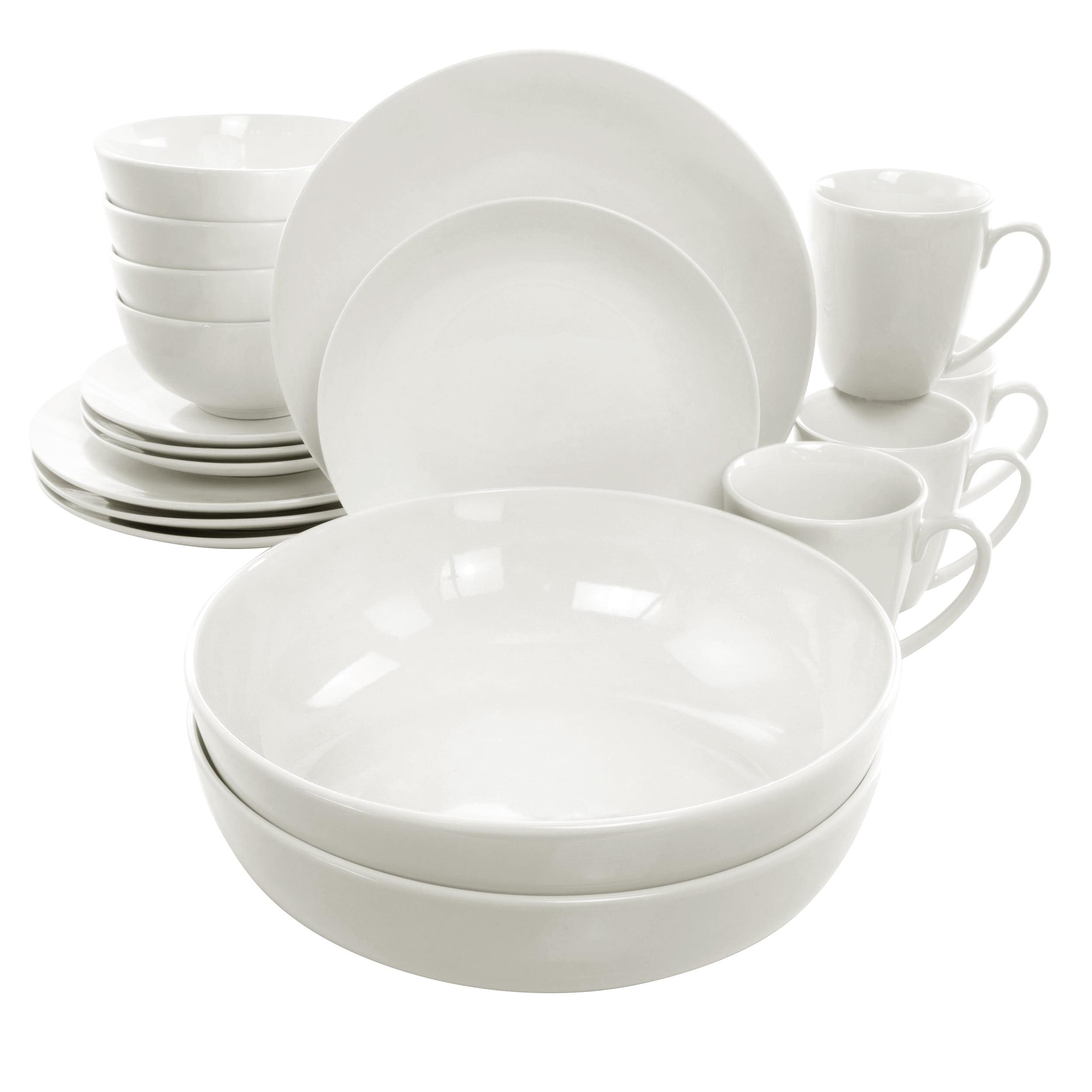 White Porcelain 32-Piece Dinnerware Set with Serving Bowls