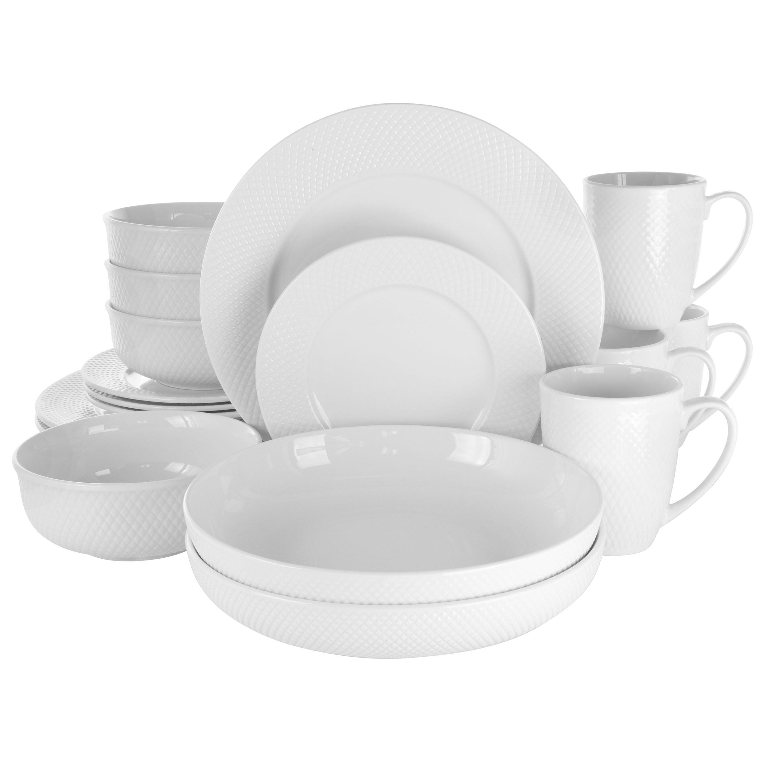 18pc Porcelain Maisy Round Dinnerware Set White - Elama: Dishware Set, Service for 4, Microwave & Dishwasher Safe