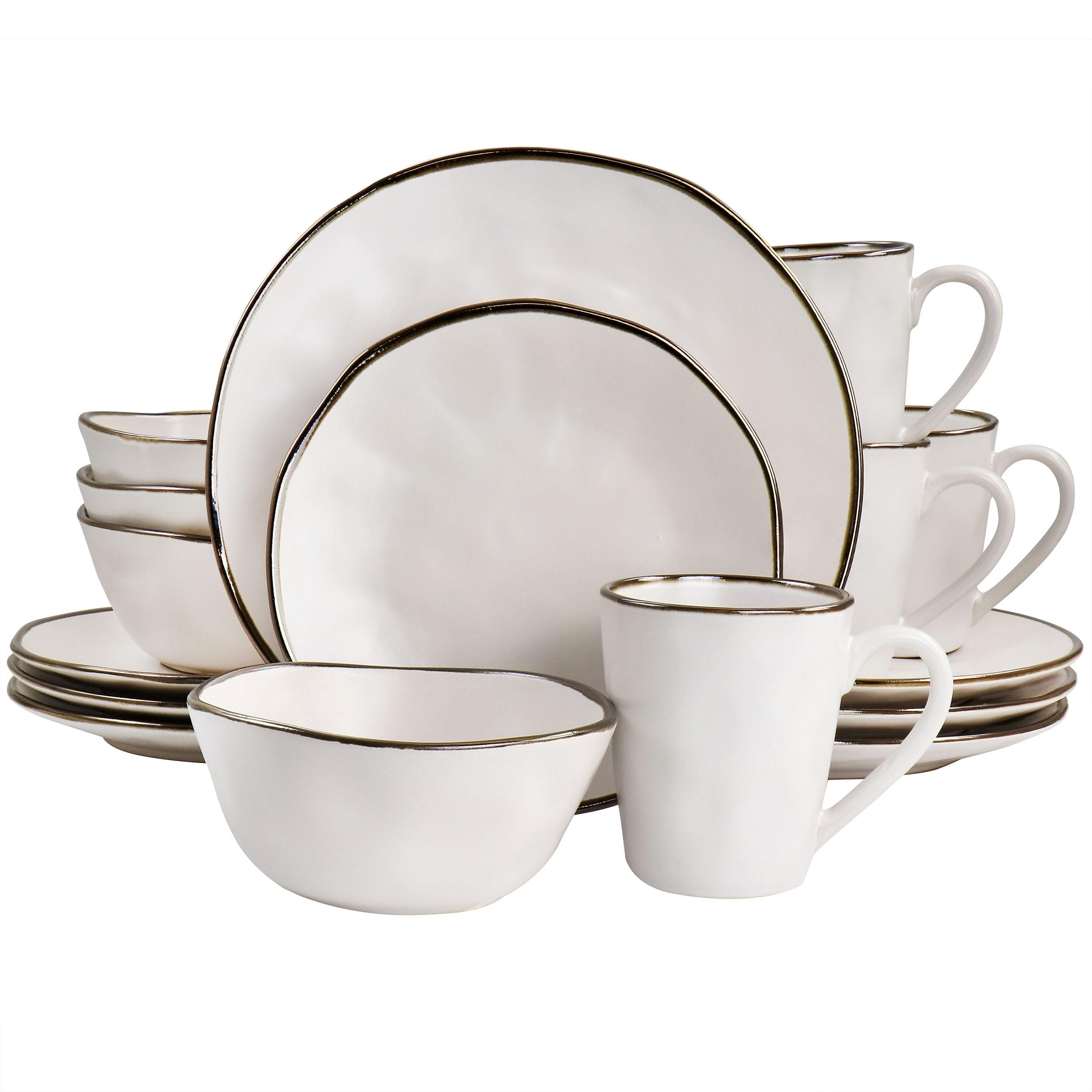 Matte White Ceramic 16-Piece Dinnerware Set with Gold Rim