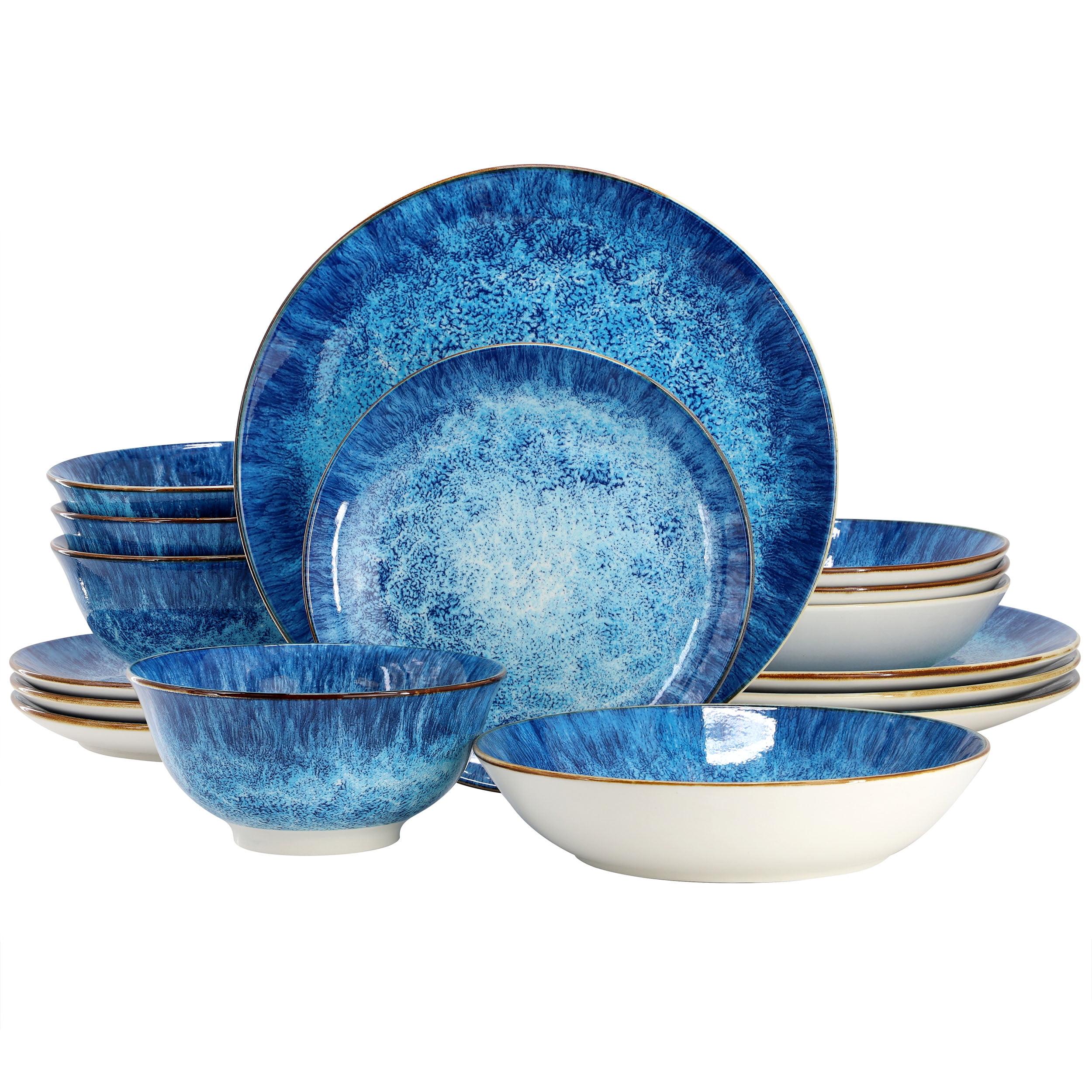 Elama Oceanus 16 Piece Blue Porcelain Dinnerware Set