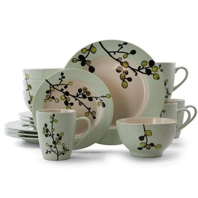 16pc Stoneware Luxurious Olive Dinnerware Set Green - Elama: Microwave & Dishwasher Safe Dishware Set for 4