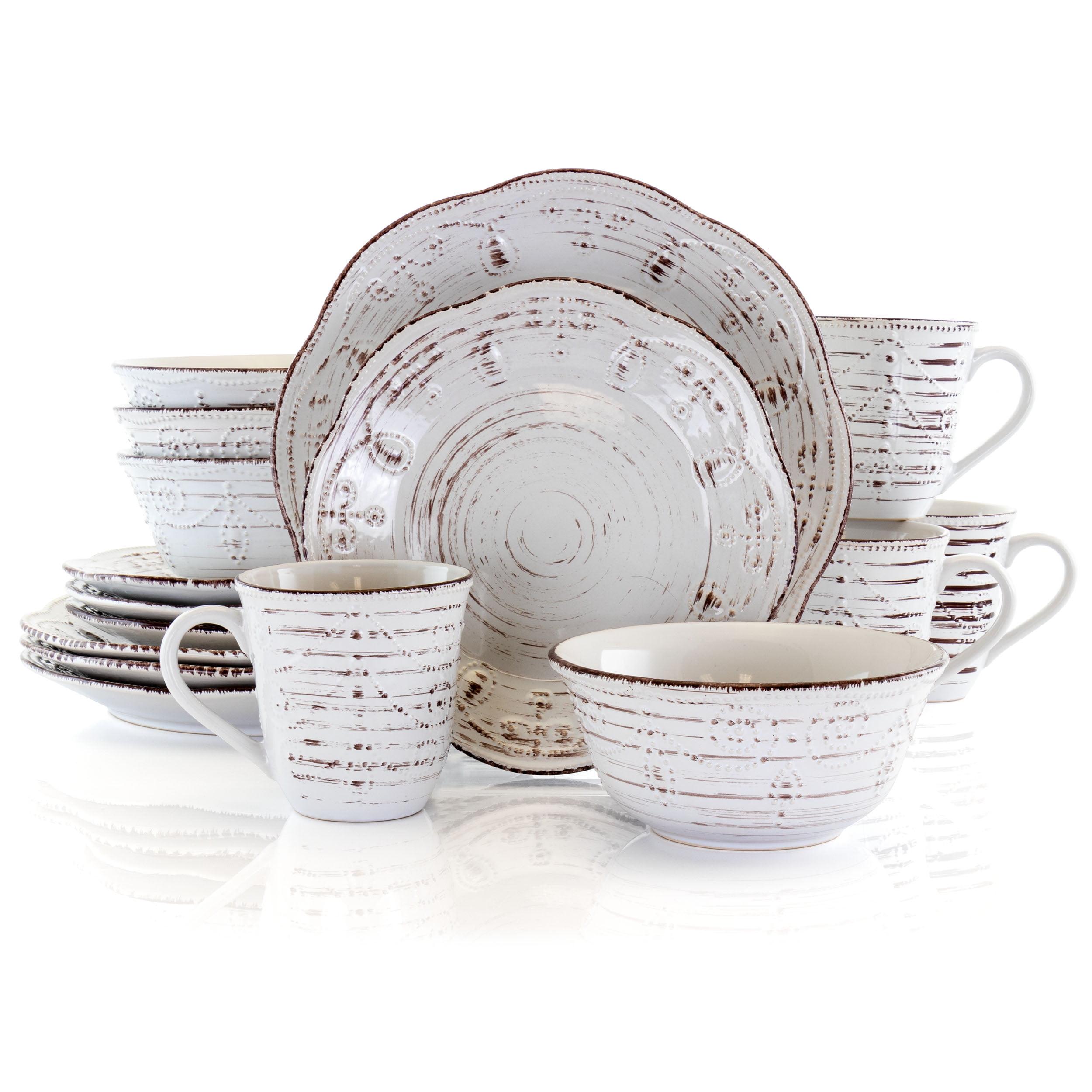 Rustic Birch White Ceramic 16-Piece Dinnerware Set