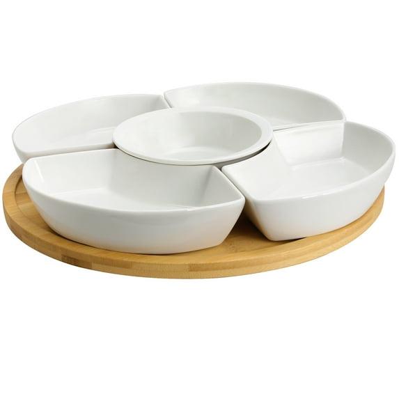 6pc Stoneware Beautiful Party Serving Set White - Elama: Entertaining Serveware & Condiment Bowls