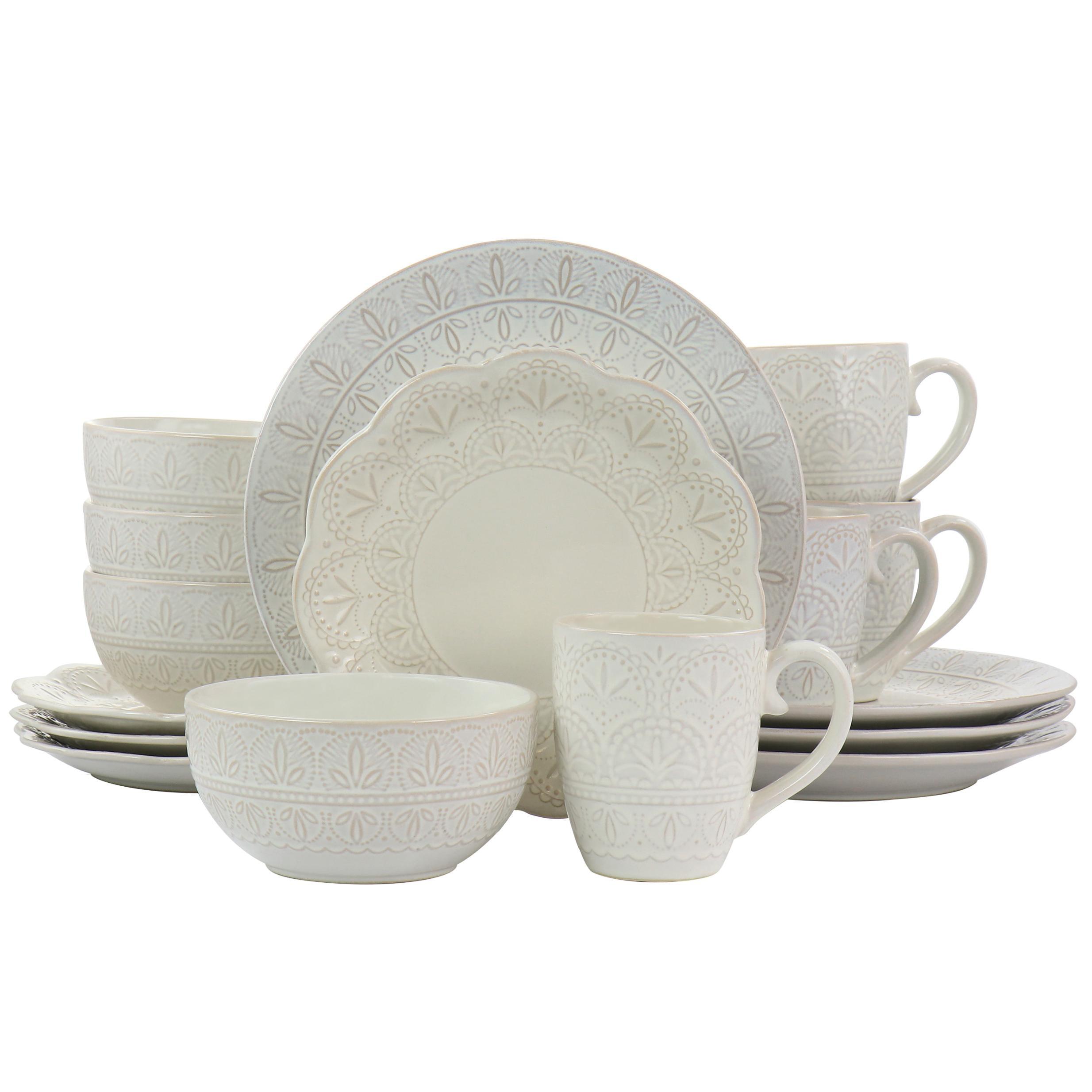 16-Piece Modern White Lace Stoneware Dinnerware Set (Service for 4)