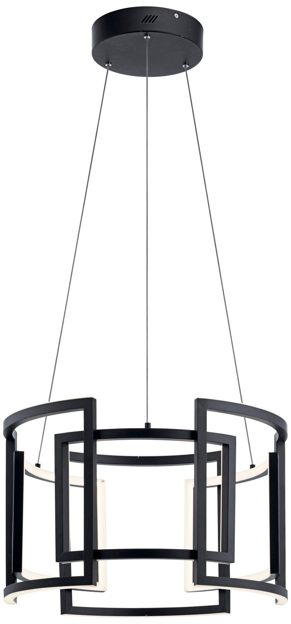 Elan Melko 9-Light Black LED Drum Chandelier with White Polycarbonate Shade